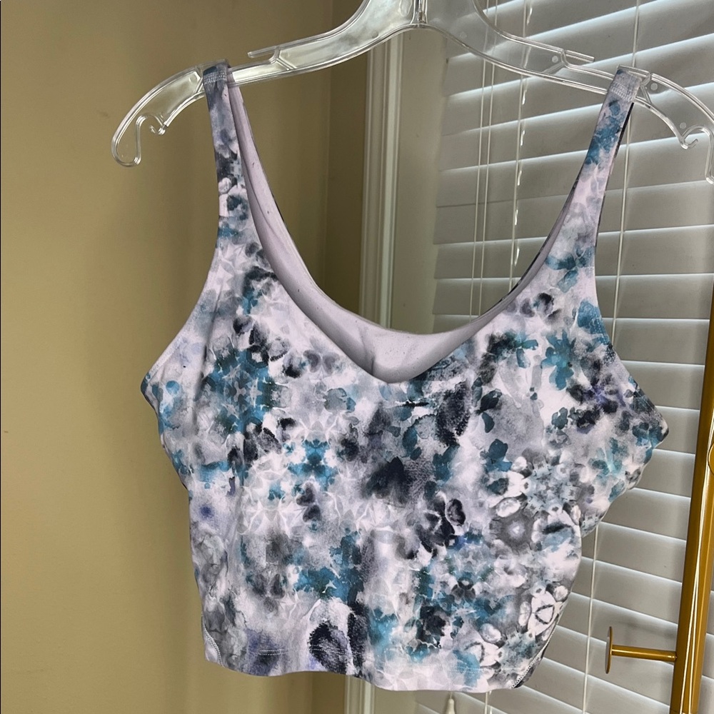 Lululemon Athletica Blue and Gray Floral Crop Top with Built-in Bra